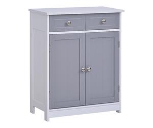 Kleankin 75X60cm Freestanding Bathroom Storage Cabinet Unit W/ 2 Drawers Cupboard Adjustable Shelf Metal Handles Traditional Style Grey White