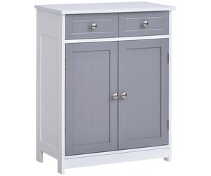 Kleankin Bathroom Cabinet: Freestanding Unit with 2 Drawers, Adjustable Shelf & Metal Handles, 75x60cm, Grey & White Aosom UK