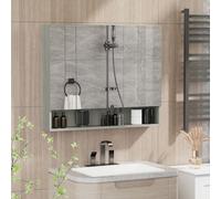 kleankin Bathroom Cabinet Mirrored Door Wall Mounted Triple Storage Cupboards Gr