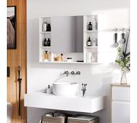 kleankin Bathroom Cabinet Wall Mount Storage organiser Mirror Shelves White - Medicine Cabinet - 1 - 100W x 15D x 70H cm