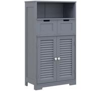 kleankin Free Standing Bathroom Storage Cabinet with Louvred Doors, 2 Drawers, Grey - Grey