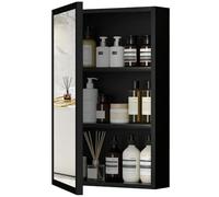 kleankin Bathroom Cabinet with Mirror Wall Mounted 40 x 12 x 60 cm Black | Bathroom Mirror Cabinet with Storage Shelves