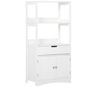 kleankin Bathroom Floor Cabinet - Free Standing Kitchen Cupboard with Shelves - Drawer and Doors - Storage Organizer for Living Room - White Sideboard