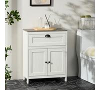 Kleankin Bathroom Floor Standing Cabinet Storage Organizer Drawer Double Door in White Kleankin White