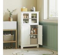 Bathroom Floor Storage Cabinet with Tempered Glass Doors White
