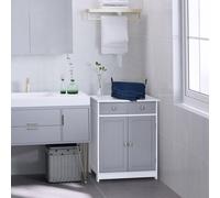Kleankin Bathroom Floor Storage Cabinet W/ 2 Drawers Door Cupboard Grey White
