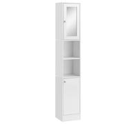HOMCOM Bathroom Floor Storage Cabinet wMirror, Shelves White, White