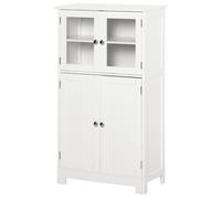 kleankin Bathroom Floor Storage Cabinet with Tempered Glass Doors and Adjustable Shelf - Kitchen Cupboard - Free Standing Organizer for Living Room En