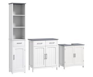 kleankin Bathroom Furniture Set with Adjustable Shelves, Tall Bathroom Storage Cabinet with Open Shelves and Drawers, White Aosom UK