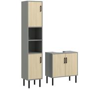 kleankin Bathroom Furniture Set with Doors, Tall Bathroom Cabinet with Adjustable Shelves, Under Sink Cabinet, Grey