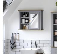 kleankin Bathroom Mirror Cabinet Storage Organizer with Open Inside Shelves - Grey