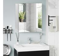 kleankin Bathroom Mirror Cabinet Wall Mount Storage organiser w/ Door, White - White