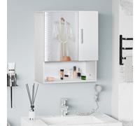 Kleankin Bathroom Mirror Cabinet Wall Mount Storage Organizer W/ Door, White
