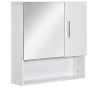 kleankin Bathroom Mirror Cabinet Wall Mount Storage Organizer w/ Door, White