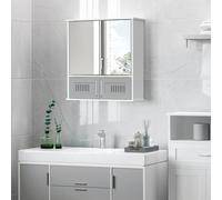 Bathroom Mirror Cabinet, Wall Mounted Storage Cupboard with Double Doors Grey