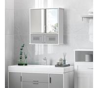 Bathroom Mirror Cabinet, Wall Mounted Storage Cupboard with Double Doors Grey