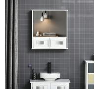 Kleankin Bathroom Mirror Cabinet Wall Mount Storage Unit Double Doors in White Kleankin White