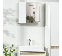 HOMCOM Kleankin Bathroom Cabinet With Mirror, Double Door Wall Mounted Storage Cupboard Organizer With Adjustable Shelves - White, White