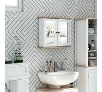HOMCOM Wall Mounted Bathroom Mirror Storage Cabinet With Double Door Adjustable Shelf, White