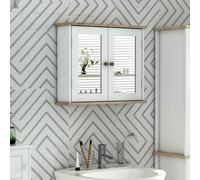Wall Mounted Bathroom Mirror Cabinet - White, Wood Grain Top