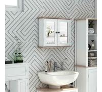 kleankin Bathroom Mirror Cabinet Wall Mounted Storage Cupboard with Double Door and Adjustable Shelf, White White