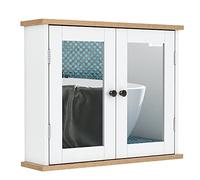 kleankin Bathroom Mirror Cabinet Wall Mounted Storage Cupboard with Double Door and Adjustable Shelf, White