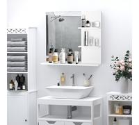 Modern Bathroom Wall Mounted Mirror with 3 Storage Open Shelves, White