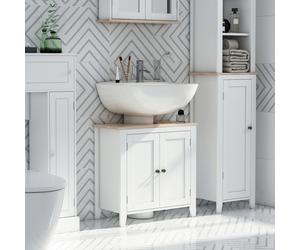 kleankin Bathroom Pedestal Under Sink Cabinet Storage Standing Unit w/ 2 Door Space Saver