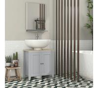 kleankin Bathroom Pedestal Under Sink Cabinet with Adjustable Shelf, Grey, Grey