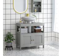 kleankin Bathroom Pedestal Under Sink Cabinet with Storage Shelves, Door, Grey