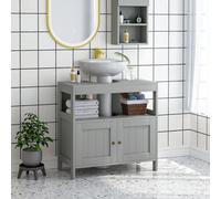 kleankin Bathroom Pedestal Under Sink Cabinet with Storage Shelves, Door, Grey, Grey