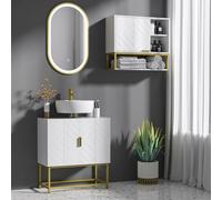 Kleankin Bathroom Sink Cabinet Under Sink Cabinet Wooden Basin Cupboard White, White