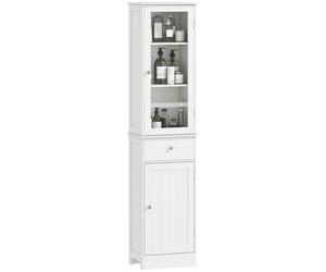kleankin Bathroom Storage Cabinet with 3-tier Shelf Drawer Door, Floor Cabinet Free Standing Tall Slim Side Organizer Shelves, White Aosom UK