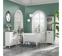 Kleankin Bathroom Cabinet with Drawer Double Door Cabinet Adjustable Shelf in White Kleankin White