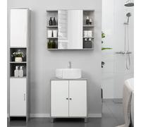 kleankin Bathroom Under Sink Cabinet with Adjustable Shelf, White and Grey - White
