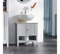 Kleankin Bathroom Pedestal Under Sink Cabinet with Storage Shelf & Double Door - Grey, Grey