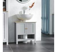 Kleankin Bathroom Pedestal Under Sink Cabinet with Storage Shelf & Double Door - Grey, Grey