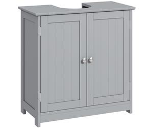 Kleankin Compact Under-Sink Cabinet, 60x60cm, with Adjustable Shelf, Handles, Drainage, Space-Saving Bathroom Organizer, Grey Aosom UK