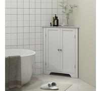 kleankin Corner Bathroom Cabinet, Recessed Doors and Adjustable Shelf, White - White