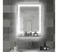 kleankin Dimmable Bathroom Mirror with Defogging Film and LED Lights, Clear