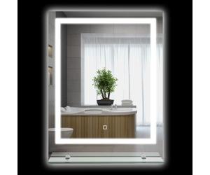 kleankin Dimmable Makeup Mirror, Bathroom Mirror with Shelf, 70 x 50cm | LED Lights, 3 Temperature Colours, Defogging Film, Memory Function, Hardwired