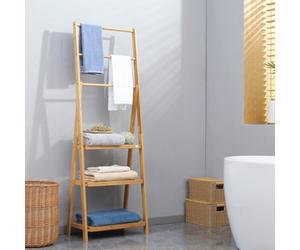 Kleankin Foldable Natural Bamboo Towel Rack With 3 Towel Rails And 3 Shelves