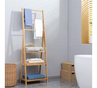 Kleankin Freestanding Foldable Towel Rack with 3 Bars & Shelves for Bathroom in Light Brown Kleankin Light Brown