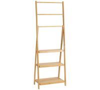 kleankin Foldable Natural Bamboo Towel Rack with 3 Towel Rails and 3 Shelves - Natural wood finish