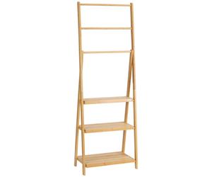 kleankin Freestanding Natural Bamboo Towel Rack with 3 Towel Rails and 3 Storage Shelves, Space-Saving Foldable Towel Holder for Bathroom Natural Wood Finish