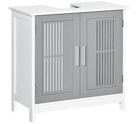 kleankin Grey Bathroom Pedestal Under Sink Cabinet with Storage Shelf & 2 Doors | TJ Hughes