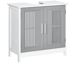kleankin Grey Bathroom Pedestal Under Sink Cabinet with Storage Shelf & 2 Doors | TJ Hughes
