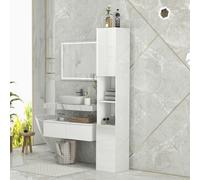 kleankin High Gloss Bathroom Floor Cabinet Storage Cupboard with Doors - White