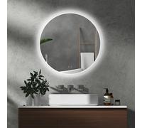 kleankin Round Bathroom Mirror with LED Lights, Wall-Mounted Dimmable Makeup Mirror with 3 Temperature Colours, Defogging Film, Memory Function, Hardwired, 70 x 70 cm