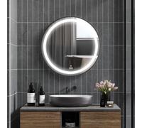 Kleankin LED Smart Bathroom Mirror Wall Mounted Round Vanity Mirror Lights in Black Kleankin Black